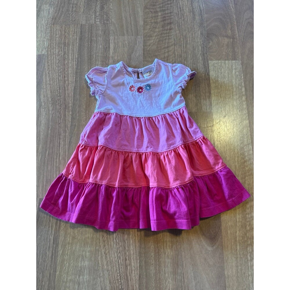 Hanna Andersson Girls Tiered Twirl Dress Pink Ombre Embroidered Flowers